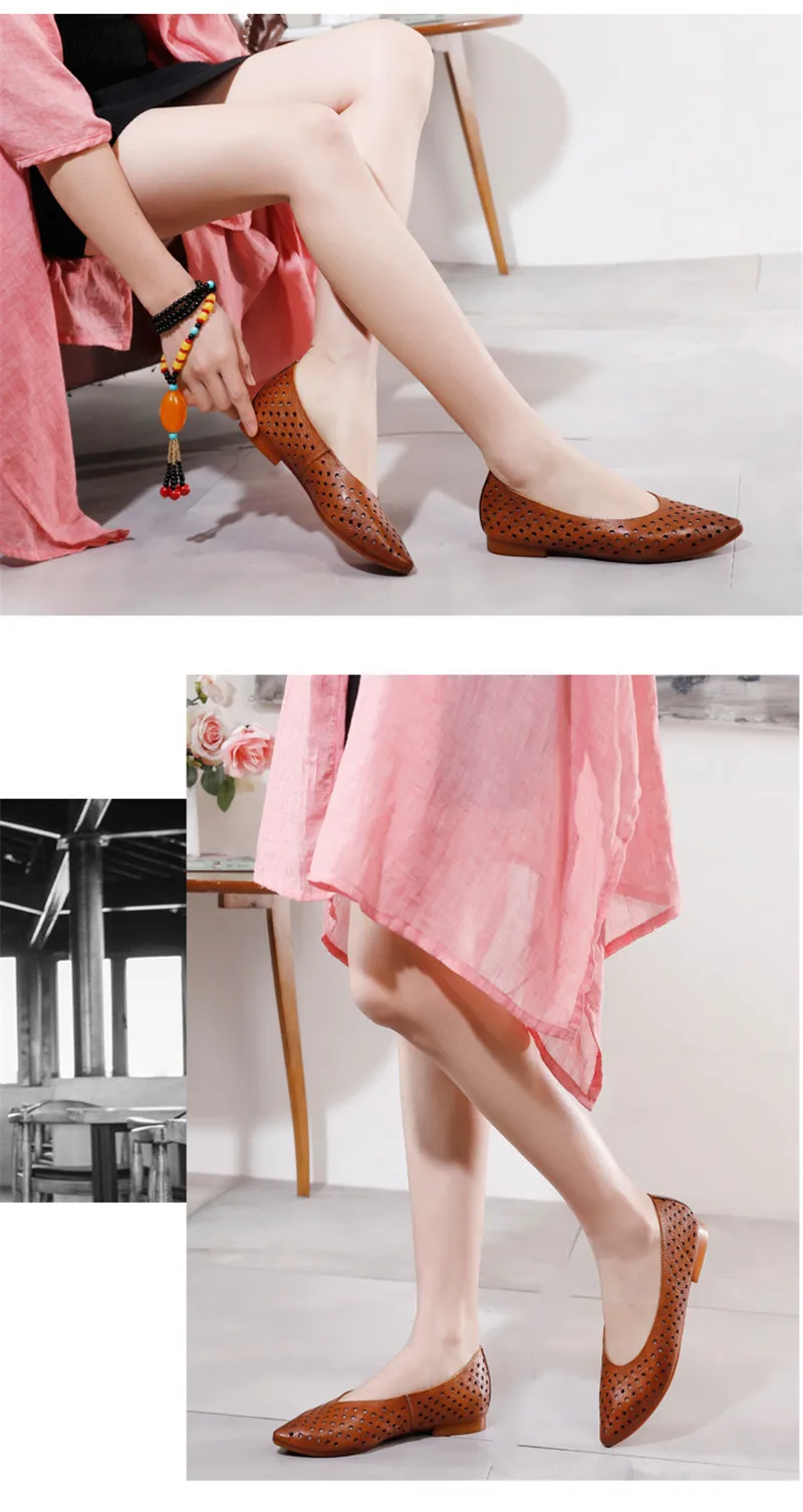 2020 Summer New Pointed Toe Women Flats Professional Casual Loafers Shoes Female Genuine Leather Hole Simple Flats Shoes Woman (4)