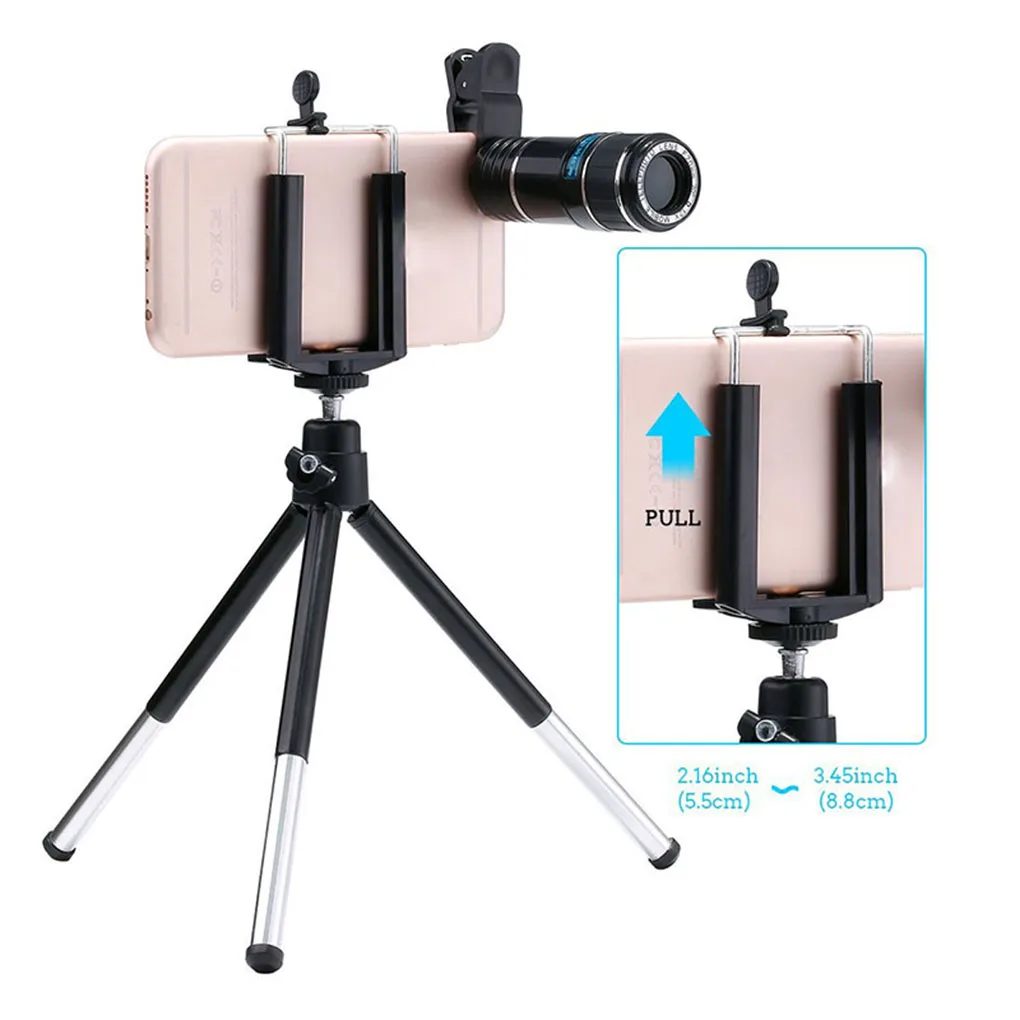 Phone Camera External Telephoto 12x Zoom Lens Tripod Kit Fish Eye Wide Angle Macro Lens Set