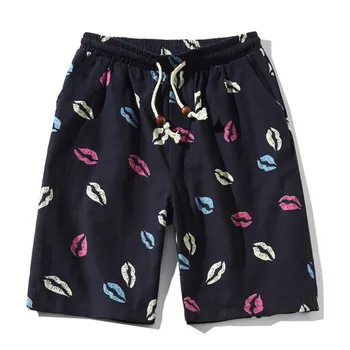 

Fashion Kiss Men Shorts Black Pants Color Lip Strapped Big Size Beach String Sport Casual Summer Shorts Pants Hombre Ropa Homme
