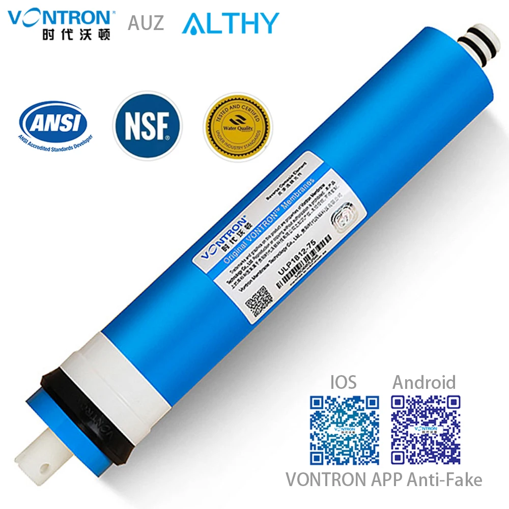 

VONTRON ULP1812-75 Reverse Osmosis RO Membrane 75GPD Replacement Water Filter System Purifier Drinking Treatment Home Kitchen