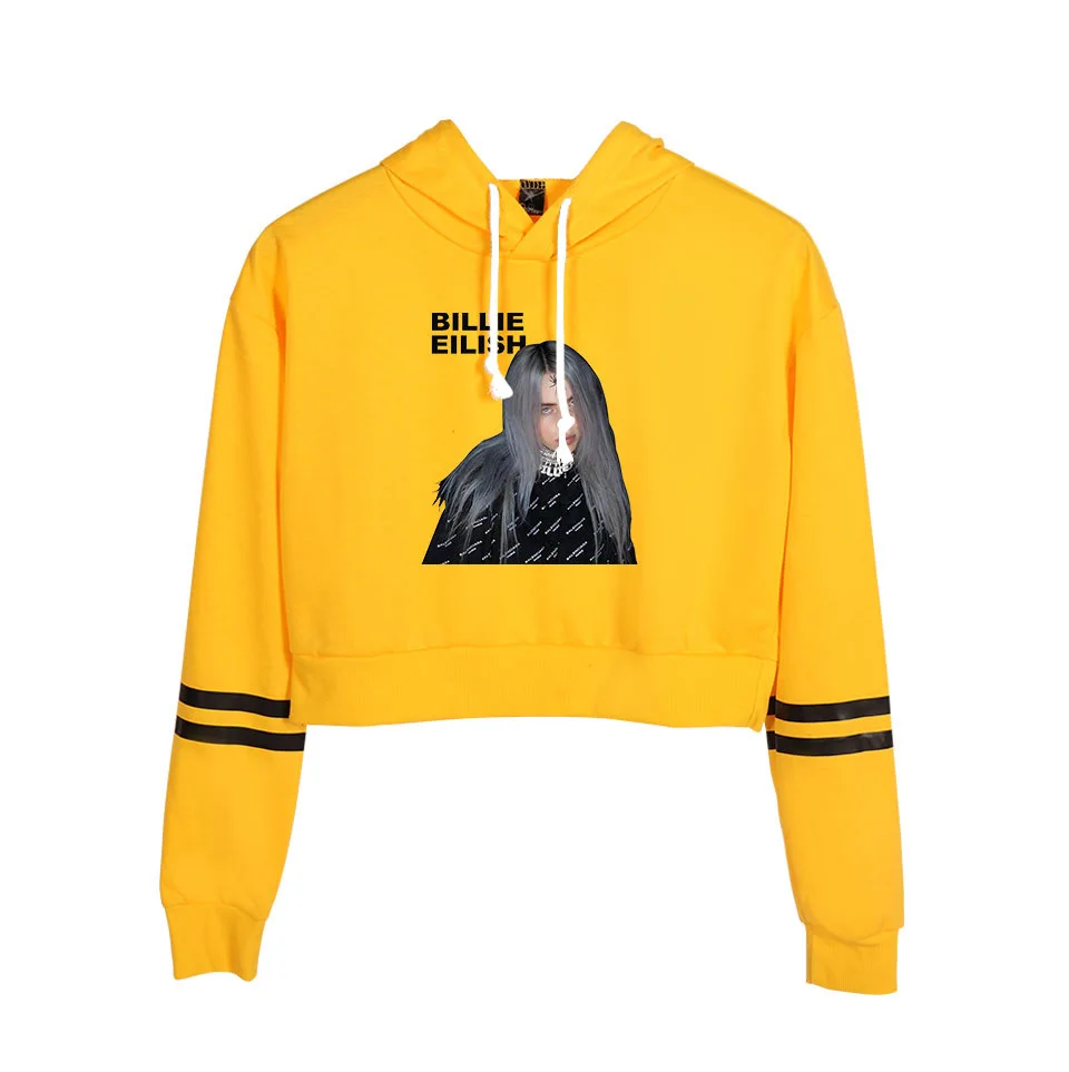 Футболка Billie Eilish, толстовка с капюшоном, укороченный топ, толстовки с длинными рукавами, повседневные толстовки, одежда с капюшоном, пуловер Harajuku, одежда