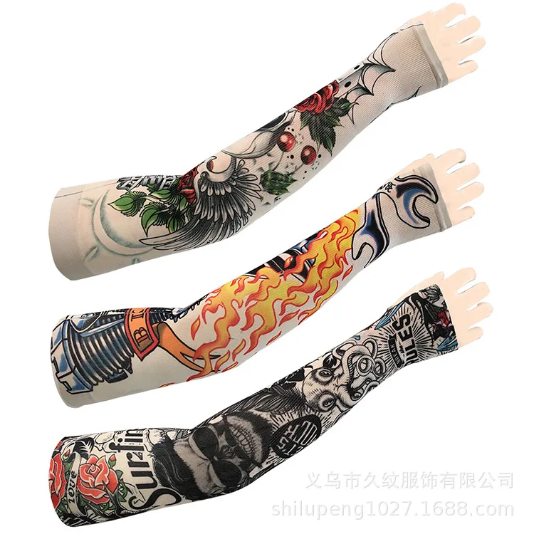 Тату ледяной рукав 10 пар от наружного солнцестойкого колледжа стиль УФ-защита действительно вискоза нарукавник с татуировкой