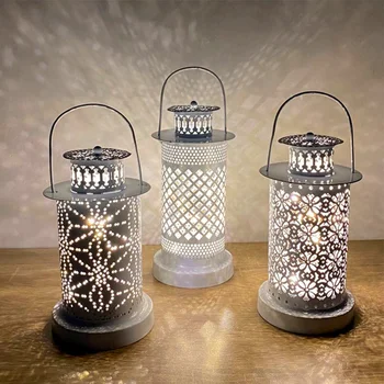 

Hollowed Out Backyard Garden Atmosphere Hanging Lantern With Handle LED Candle Light Home Iron Landscape Balcony Outdoor