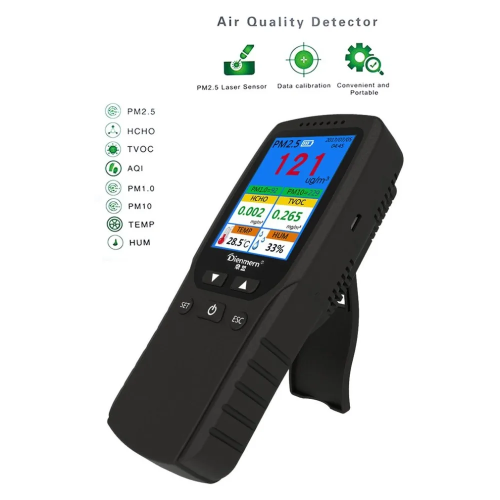 AQI качества воздуха анализатор PM1.0 PM2.5 PM10 нсно Температура Влажности Монитор-детектор газа анализатор измерительный инструмент