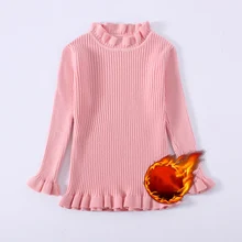 

Girl Wool Sweater Underwear Tops 2021 Ruffle Thicken Warm Winter Autumn Knitting Pullover Outdoor Kids Baby Children Clothing