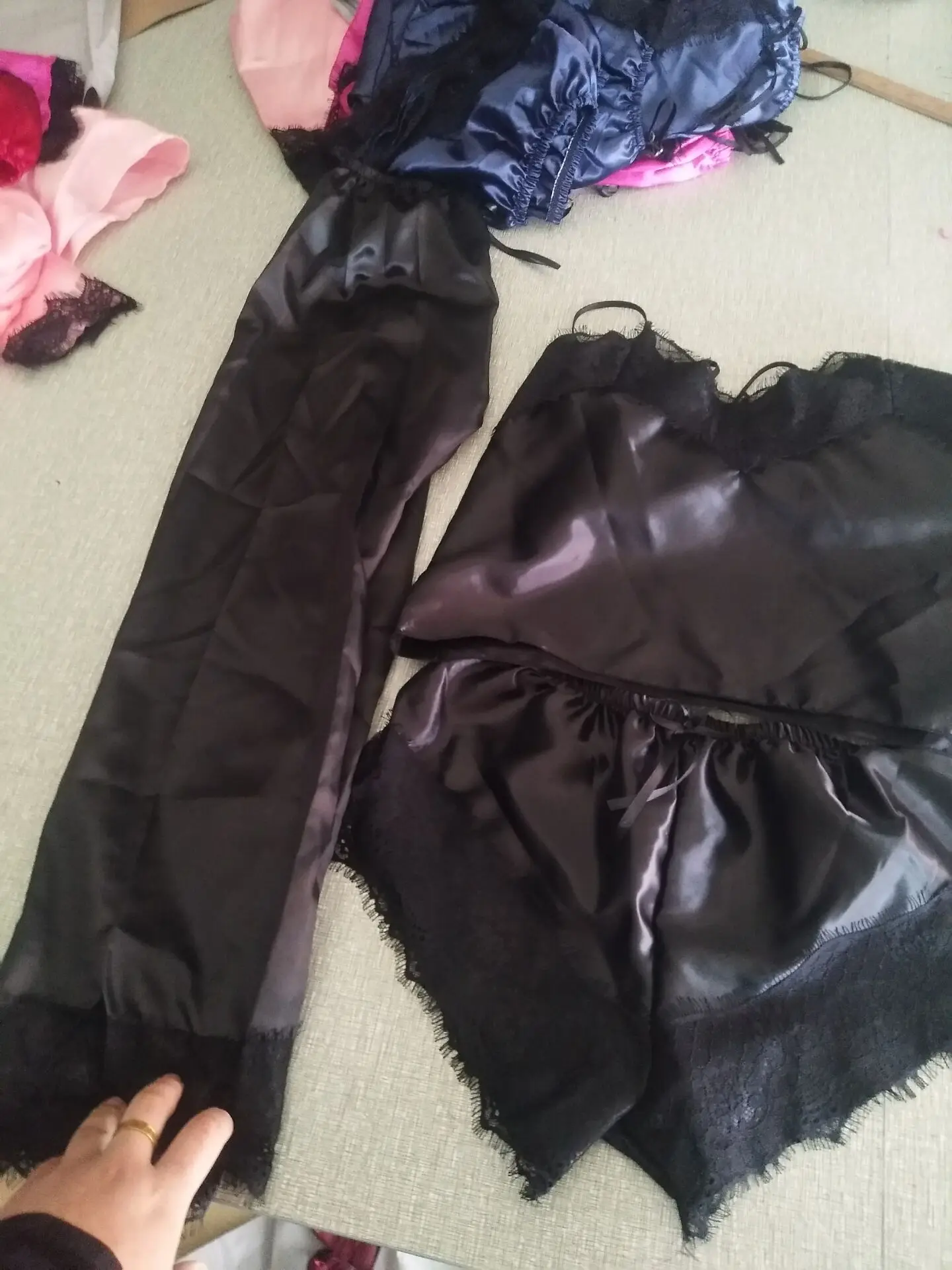Черный Женское атласное кружевное Сетчатое нижнее белье Babydoll ночная рубашка шорты пижамы - Цвет: Черный