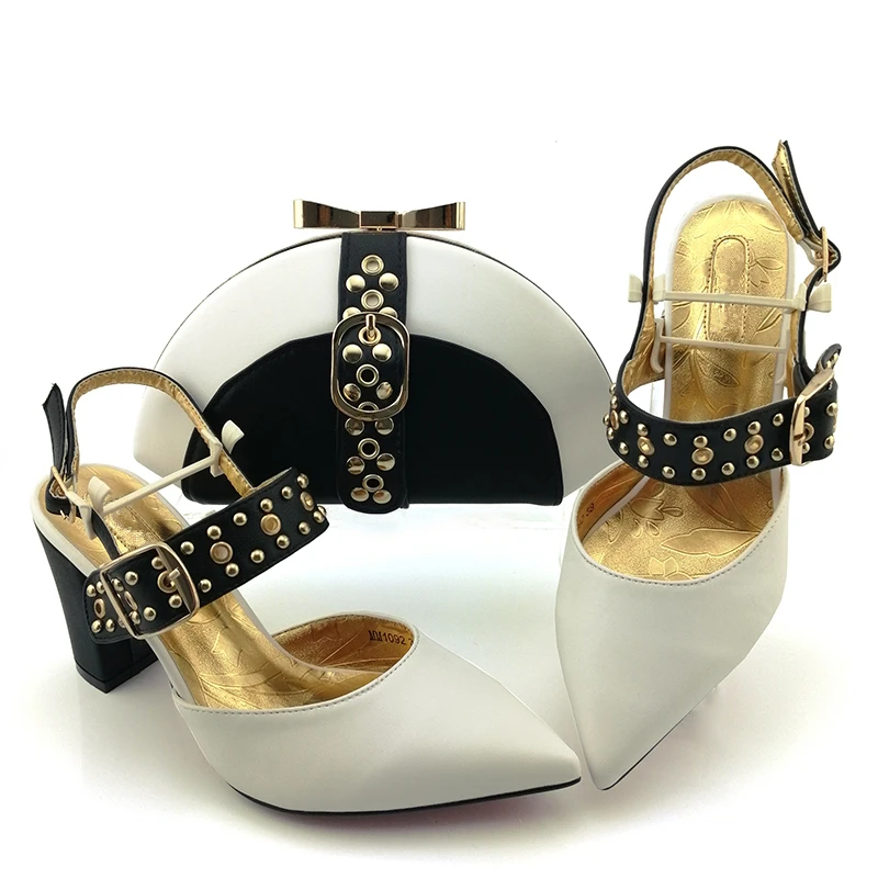 Оранжевые туфли и подходящая сумочка для свадьбы; Итальянские женские вечерние комплект из обуви и сумки, украшенные стразами; женская обувь на высоком каблуке - Цвет: Белый