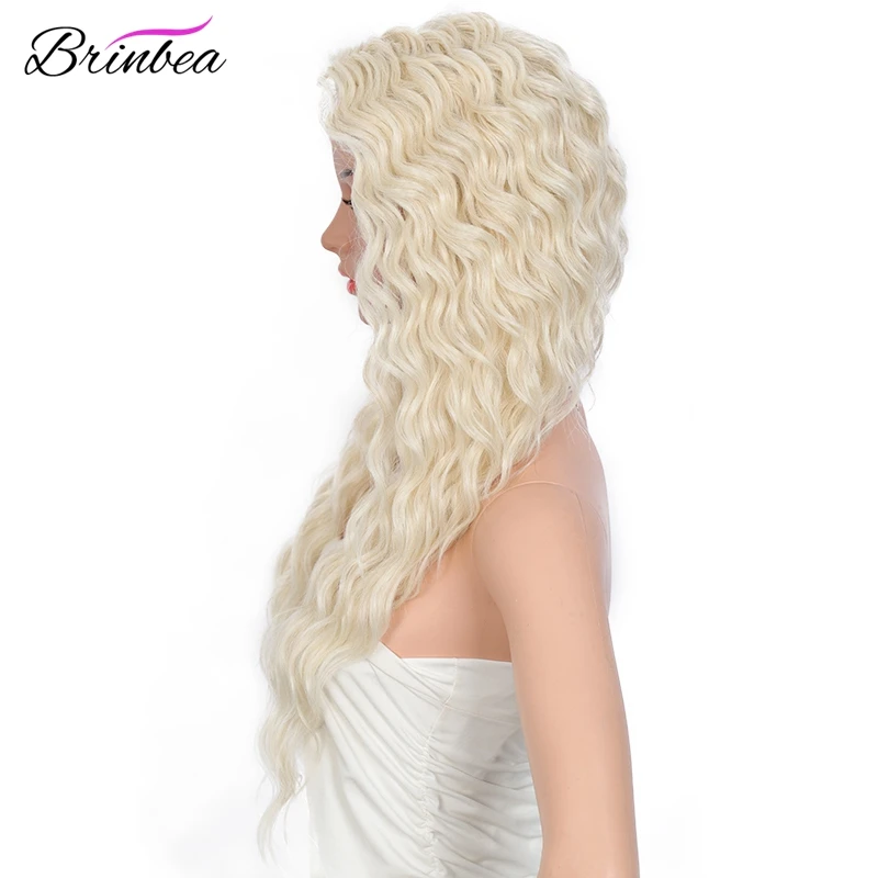Resistente ao Calor Perucas da Parte Dianteira do Laço com Cabelo do Bebê Partido para Mulher Brinbea Japão-feito Sintético Marrom Encaracolado 4 Lado Profundo 28 25 marrom encaracolado resistente ao calor do japão
