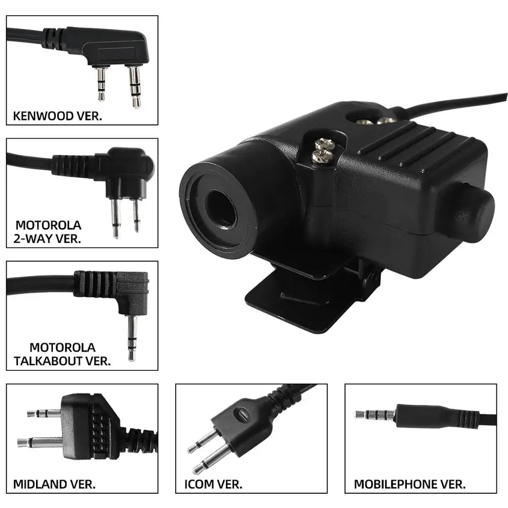 U94 PTT Tactical System Military Headset Adapter Plug Push to Talk for Kenwood Motorola 2 way 1