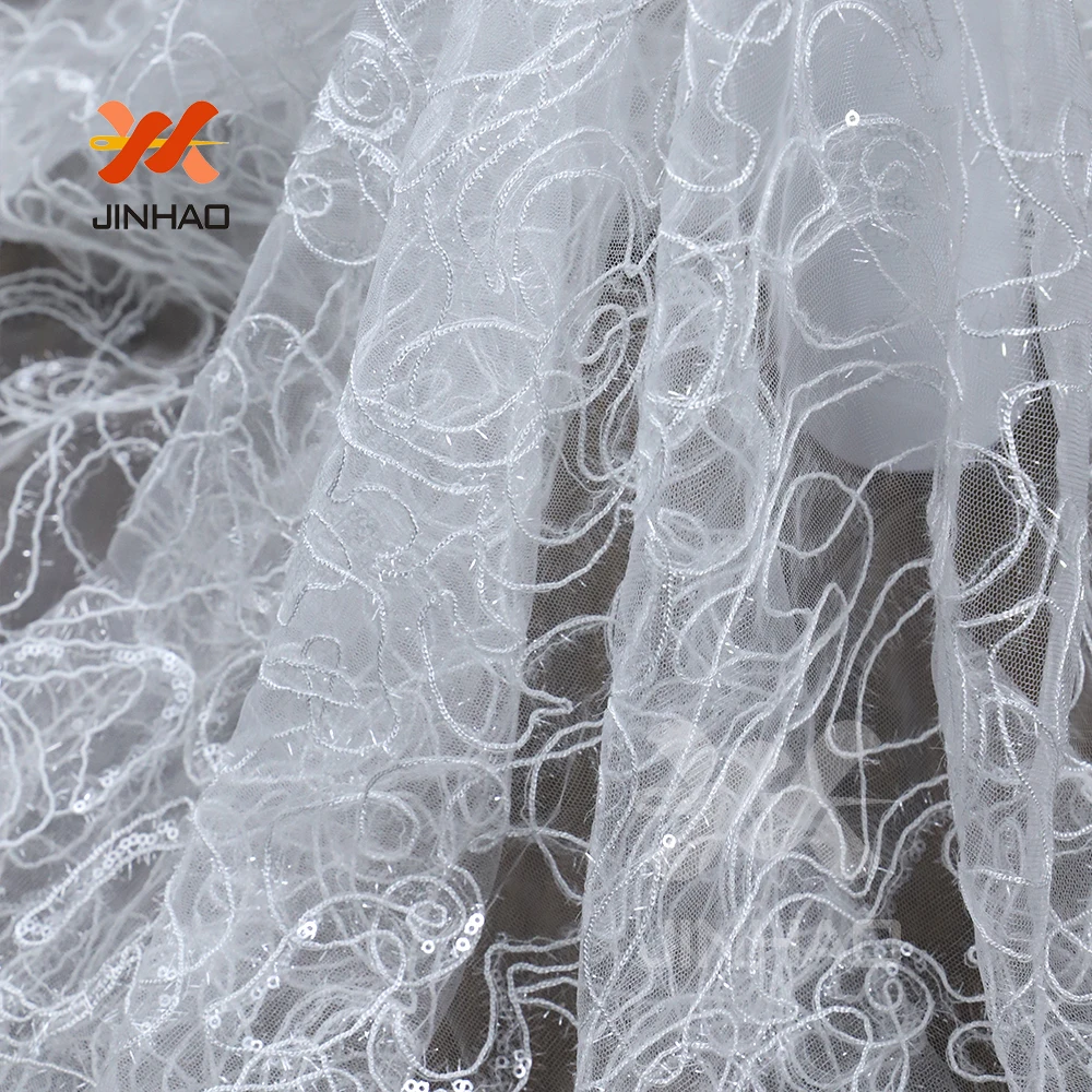 5 ярдов/партия полиэстер блестки тюль кружева ткани в белом, высокое качество блесток ткань вышивки оптом для свадьбы