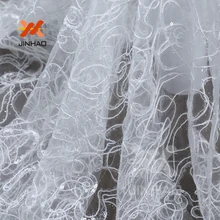 5 ярдов/партия полиэстер блестки тюль кружева ткани в белом, высокое качество блесток ткань вышивки оптом для свадьбы