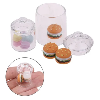 

1/12 Dollhouse Kitchen Clear Glass pot Storage Jar Miniature hamburger toy Hot sale