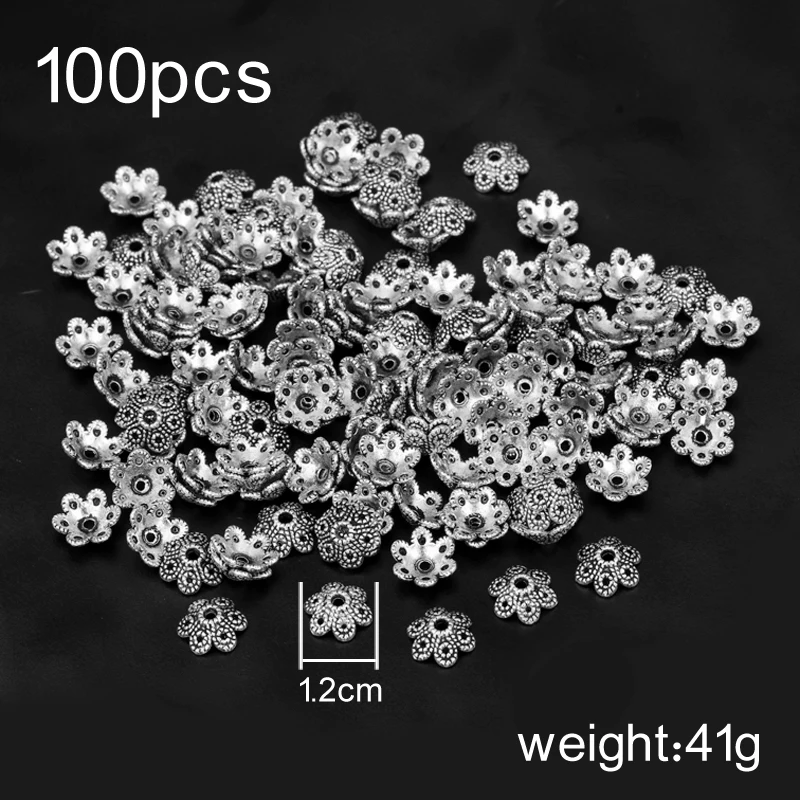 

100pcs Tibetan Antique Silver Beads End Caps Flower Bead Caps For Jewelry Making Findings Diy Accessories Charms Bead Cups