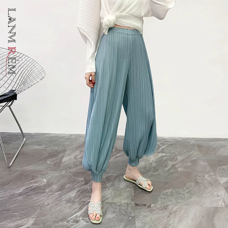 LANMREM Japanese basic pleated harem pants for famale 2020 summer new loose large size turnup women YJ761 | Женская одежда