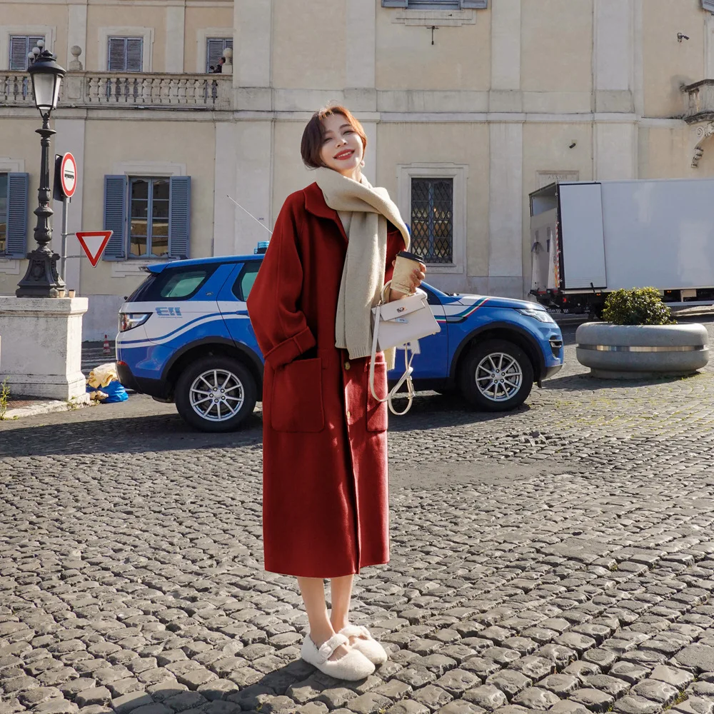 

Photo Shoot Single Breasted Long Woolen Jacket 2019 Winter New Style WOMEN'S Dress Retro CHIC-Style Large Pocket Duffle Coat