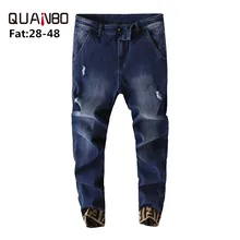 Fat Brand Mens Jeans Autumn Winter New Arrival Stretch Bottom Denim Trousers Loose Plus Size Fashion Hole Ripped Biker Jeans 48