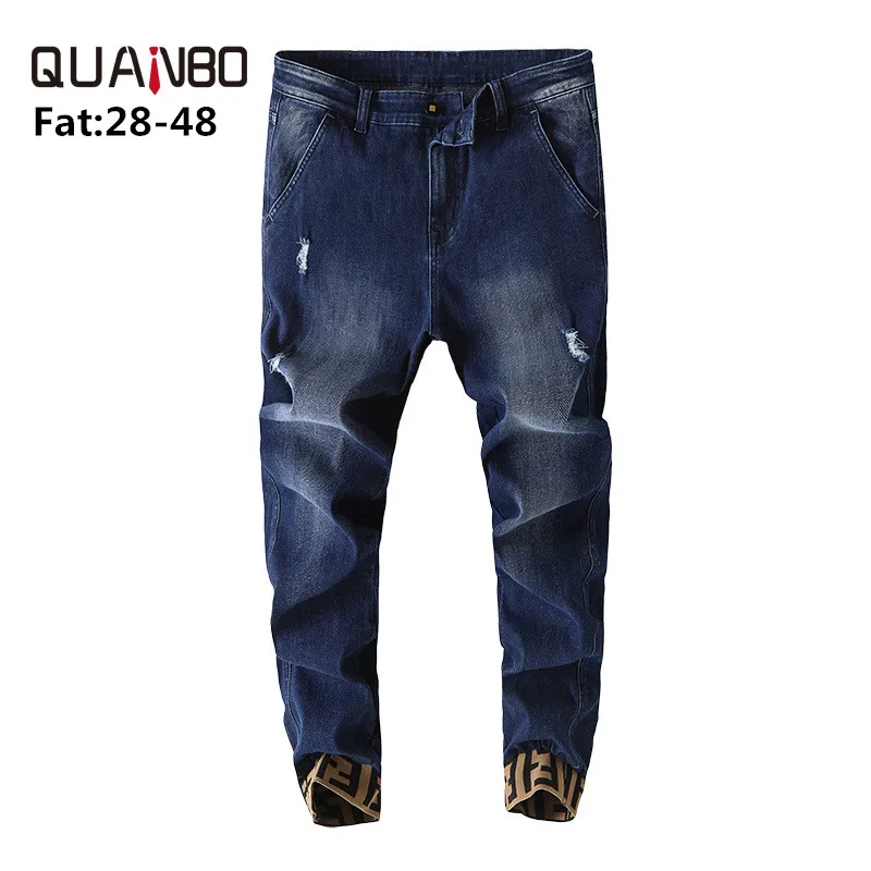 

Fat Brand Mens Jeans Autumn Winter New Arrival Stretch Bottom Denim Trousers Loose Plus Size Fashion Hole Ripped Biker Jeans 48