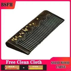 Whole Wood Ebony Comb Gilt Handmade Carved Wood Comb Gift Box Custom Creative Long Hair.Wood Combs for Women