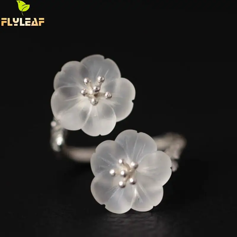 

925 Sterling silver natural Crystal Flowers Open Rings For Women High Quality handmade Lady fine jewelry flyleaf