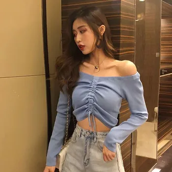 

Fashion Female Sweaters Women Long Sleeve Tops Autumn and winter Jumper Sexy Slash Neck Sweaters