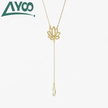 

AYOO high quality SWA1: 1 new simple temperament wild golden lotus Y-shaped water drop pendant necklace for girlfriend gift