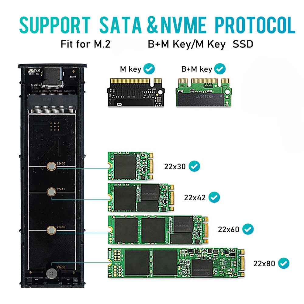 M2 NVMe/NGFF SATA SSD Case Dual Protocol 10Gbps HDD Box
