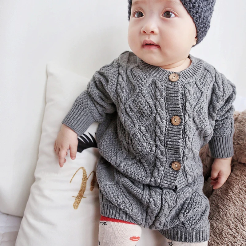 Kids Clothing Set Toddler Girls Boys Autumn Winter Knit Sweater Cardigan + Shorts