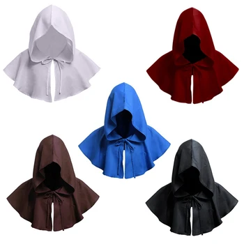 

Lace Up Solid Party Open Front Halloween Witch Cosplay Cloak Hooded Cape Pagan Masquerade Cowl Hat2020