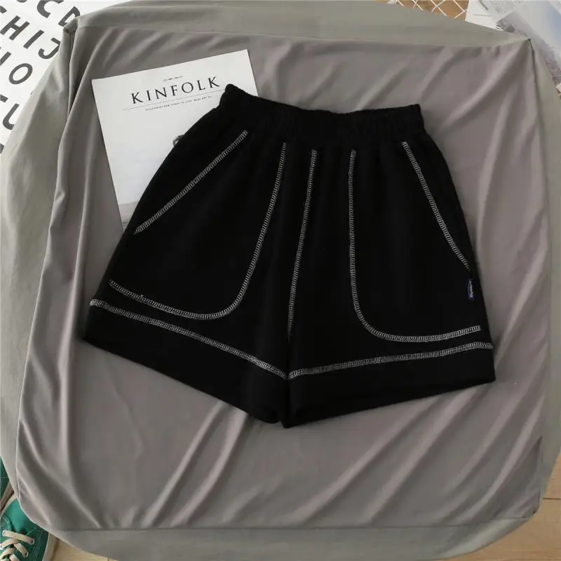 KUSAHIKI Causal Letters Sweat Shorts Stretch High Waist Woman Bottoms 2021 Summer New Wid Elef Short Feminimos Mujer 6H155 dickies shorts Shorts