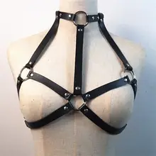 Сексуальный бюстгальтер кроп Топ кожаная портупея с чокером бюстгальтер подвязки Для женщин белье грудь иглы Экстрим Ремни металлические уплотнительные кольца топы со жгутами