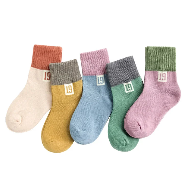 Г. Осень-зима, модные детские носки с цифрами 19 короткие носки хлопковые носки без пятки от 0 до 12 лет, 5 шт - Цвет: B
