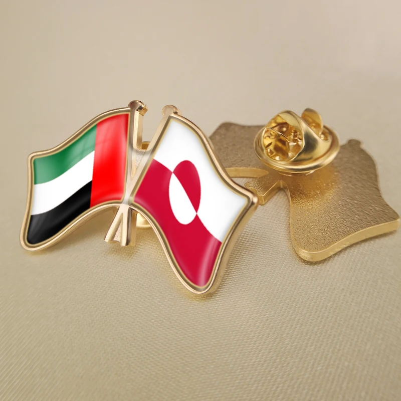 

United Arab Emirates and Greenland Crossed Double Friendship Flags Lapel Pins Brooch Badges
