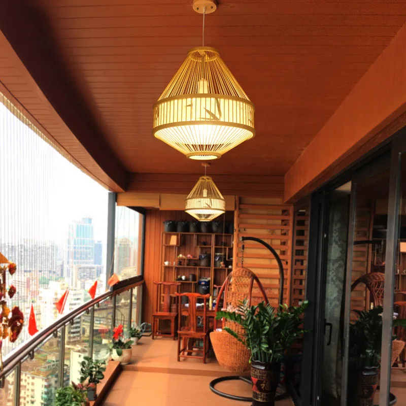 Japan Style Bamboo Pendant Lights Lighting LED Light Fixture Pendent Lamp Dining Living Room Bedroom Kitchen Cafe Hanging Lamp