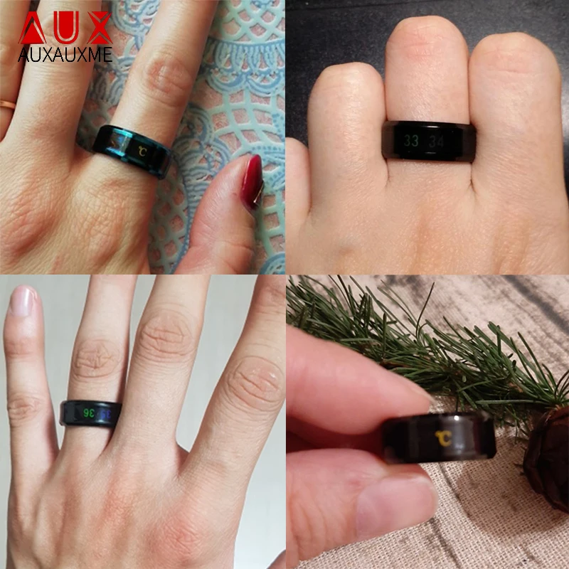 Auxauxme модный Интеллектуальный Термометр Температура измерительное кольцо из нержавеющей стали простой креативный пара свадебные кольца ювелирные изделия