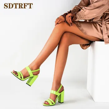 

SDTRFT Summer Gladiator shoes woman Stiletto Buckle Pumps Peep Toe Party Sandals 11cm Thick High Heels Sandalias Eur:36-41 42