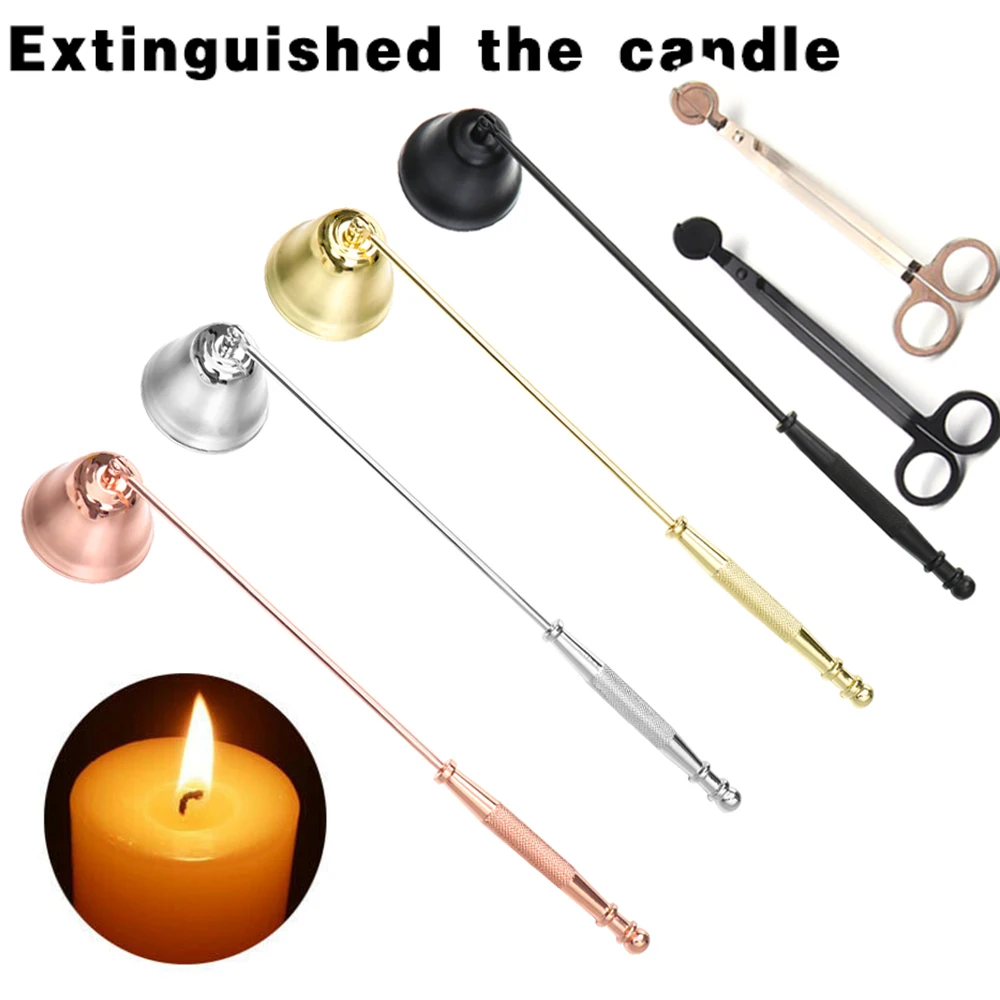 MUXSAM Candle Snuff snuffers Long Handle Bell Shaped Stainless Steel Flamer Long Handle Put Out Fire Wick-Gold 