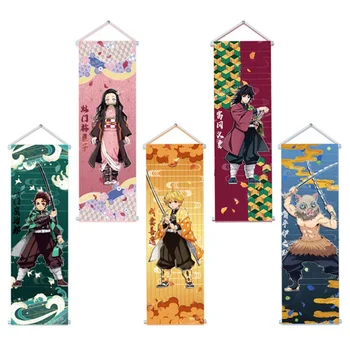 Fashion Prints Scroll Anime Demon Slayer Kimetsu Poster Hippie Wall Picture Nordic Canvas Hanging Painting Office Home Decor 1