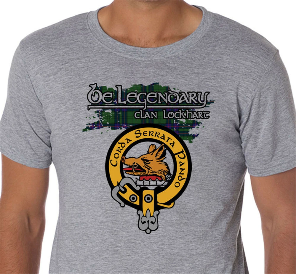 LOCKHART CLAN BE LEGENDARY футболка Crest and Tartan цвета шотландский новый унисекс Забавные топы