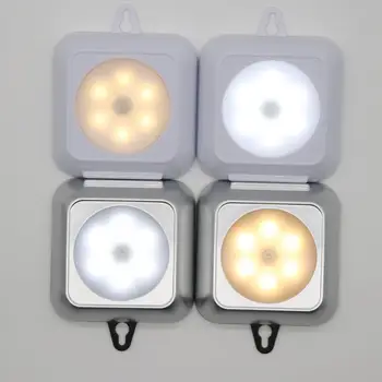 

1PC 6LEDs Square Shape Motion Sensor Night Light Under Cabinet Wardrobe Cupboard Lamp Lighting with Hanging Hole Magnetic Back