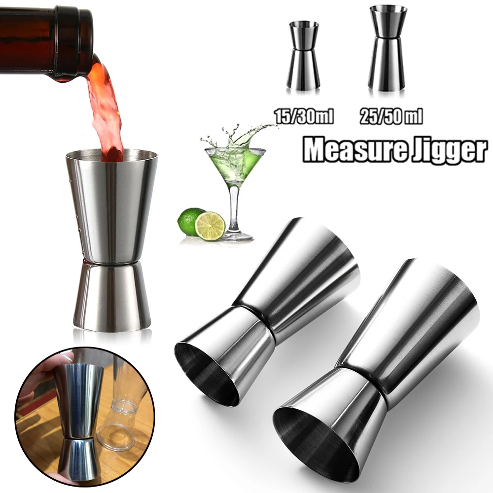 15/30ml or 25/50ml Home Stainless Steel Cocktail Shaker Measure Cup Dual Shot Drink Spirit Measure Jigger Kitchen Gadgets cocktail shaker stainless steel measuring cups measuring jigger