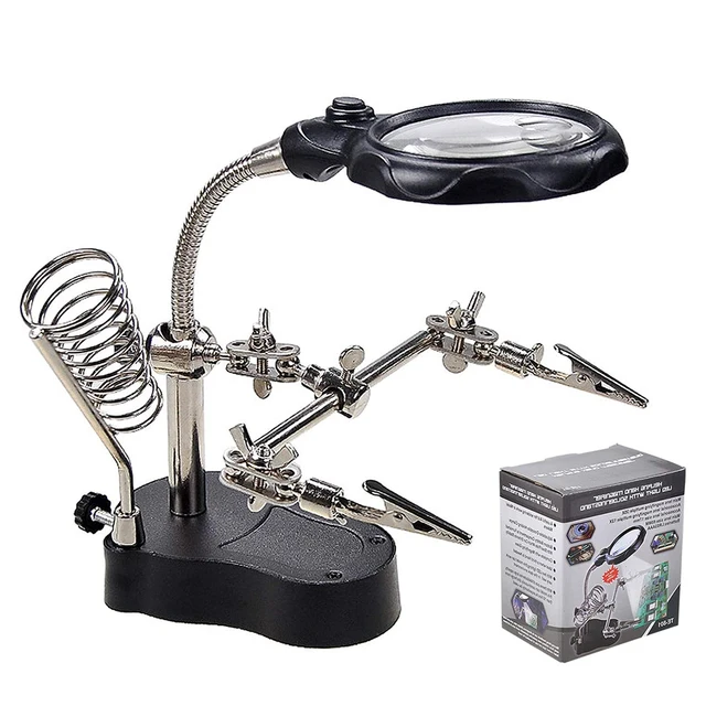 Soldering Iron Welding Magnifying Glass 2 LED 3X 4.5X 25X Helping Hand Rework Magnifier with 3 Tools Boxes Desk Station Repair FDJ007