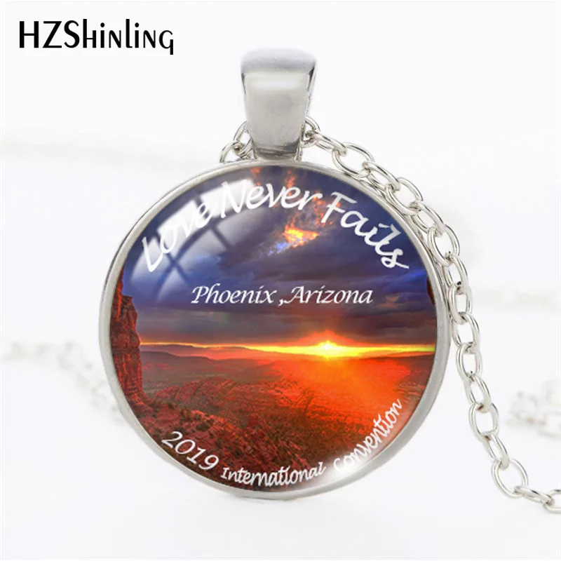 

Custom Phoenix Arizona Love Never Fails 2019 International Convention City View Pattern Cowboy Handmade Glass Necklace