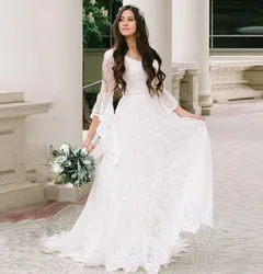 New Sumemr Beach Lace V-neck Batwing Sleeves Bride Wedding Dress 2021 Boho Chic Bridal Gowns Robe De Mariage Vestidos