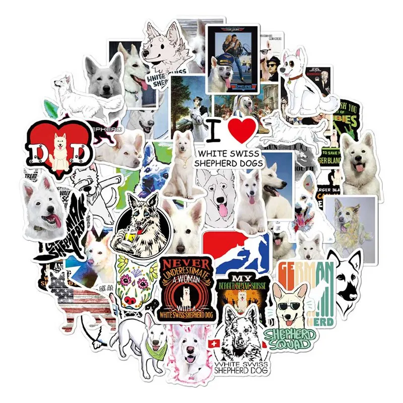 53Pcs Animal Dog White Swiss Shepherd Pet Waterproof Sticker PVC Graffiti For Skateboard Guitar Laptop Cool Decals | Канцтовары для