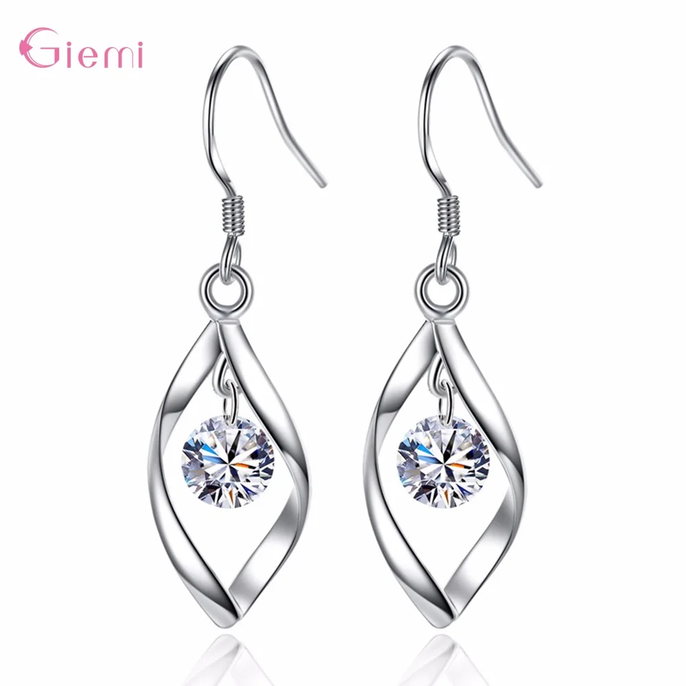 925 Sterling Silver Whirling Shape Round Rhinestones Earrings For Women Silver Jewelry Pendientes Crystal Dangle Drop Earrings