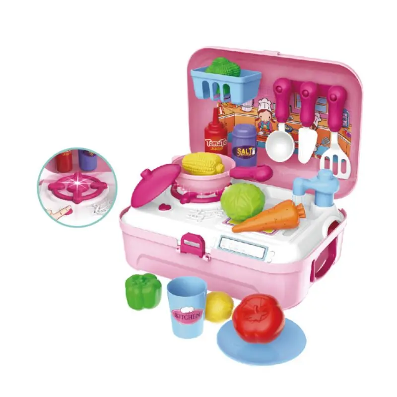 1Set Pretend Play House Toys Simulated Home Kitchen Kitchenware Carrying Case Bag Box for Kids Children Educational Toy Tools