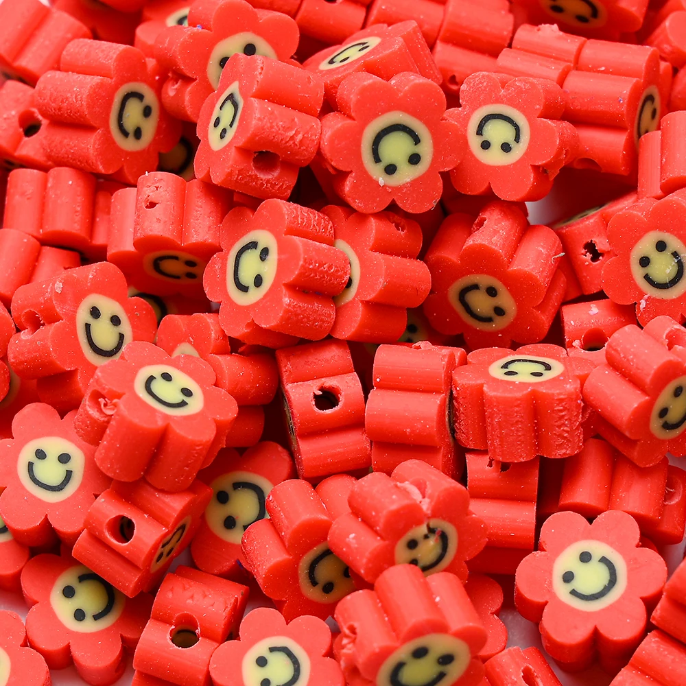 30/50/100pcs10mm Clay Spacer Beads Round Flat Smiley Beads Polymer Clay Beads For Jewelry Making DIY Handmade Accessories
