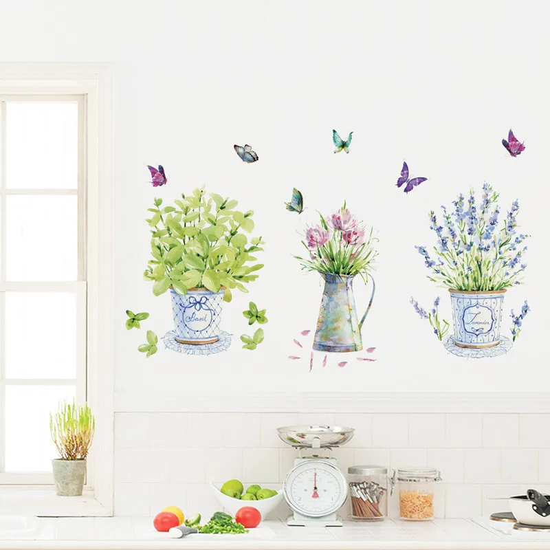 

ZOLLOR vase butterflies Flowers Wall Stickers Corridor window landscaping decoration home Mural art Decals wallpaper sticker