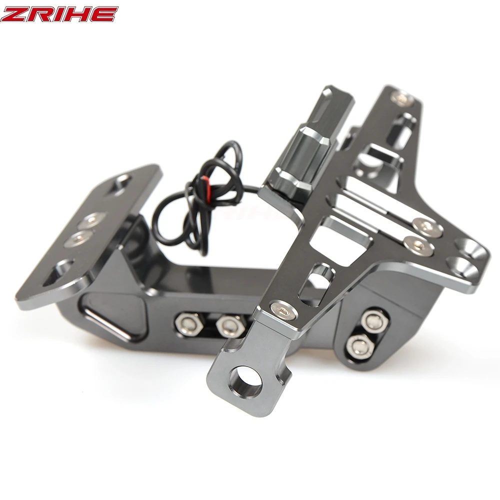 CNC кронштейн для номерного знака мотоцикла с светодиодный светильник для HONDA hornet 600 CBR 125R cbr650r для KTM 390 690 duke Z650 - Цвет: Серый