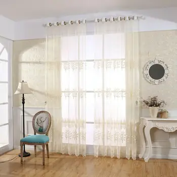 

Pastoral Sheer Curtain Luxury Embossed for Living Room Romantic Voile Tulle Curtain for Window Balcony Drape Blinds X143#40